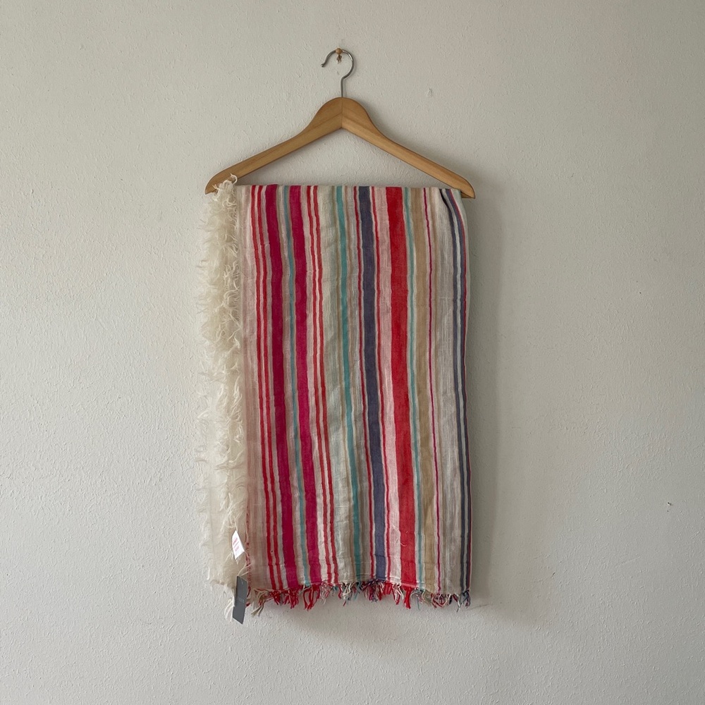 Pistil Malia Scarf Poppy Lightweight Cotton Stripe Fringe Wrap